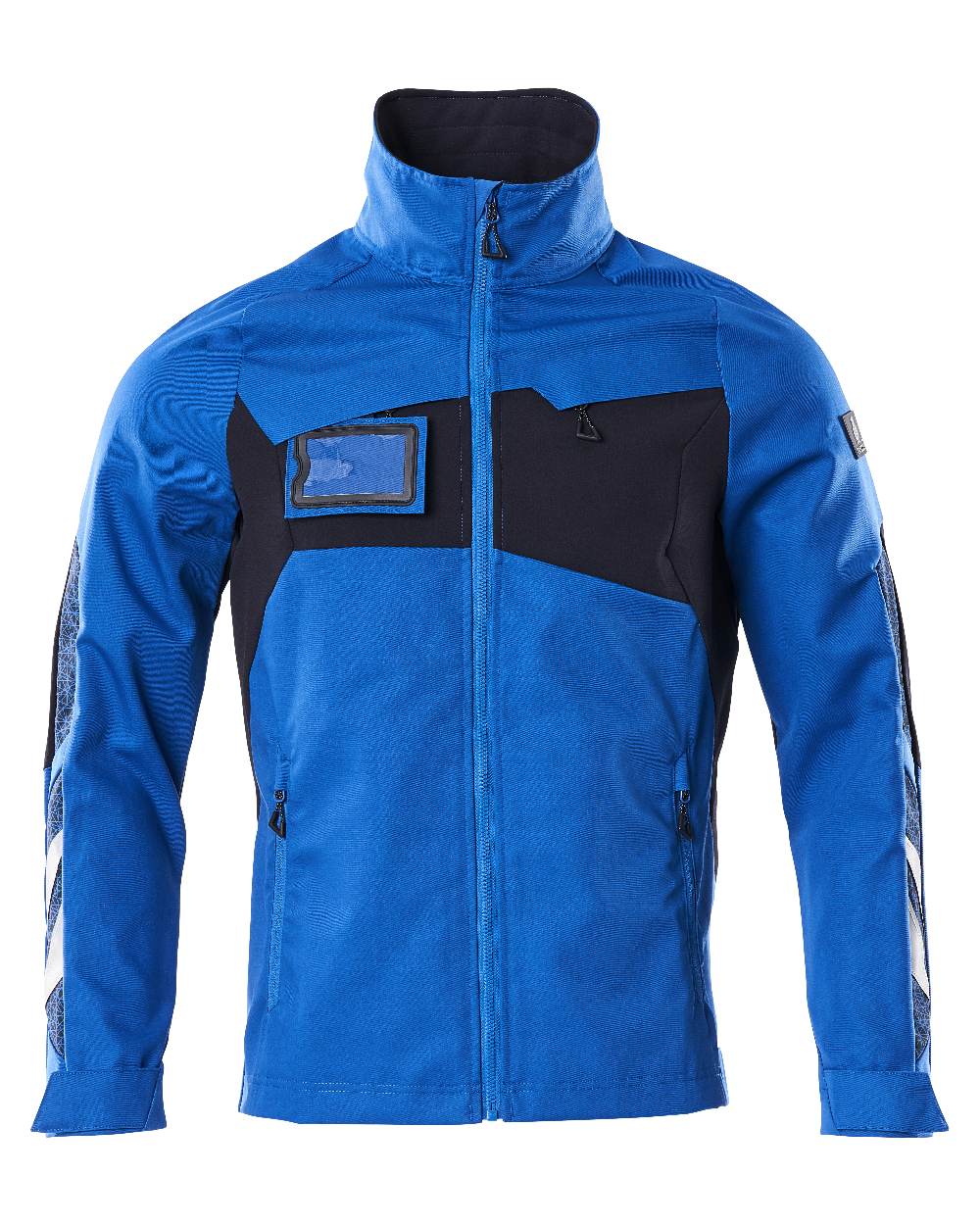 Azure Blue Dark Navy Coloured Mascot Workwear Mens Accelerate Stretch Zones Jacket on white background