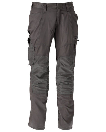 Dark Anthracite Coloured Mascot Workwear Mens Accelerate Stretchable Trousers With Kneepad Pockets on white background 