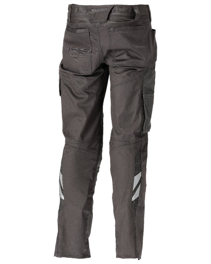 Dark Anthracite Coloured Mascot Workwear Mens Accelerate Stretchable Trousers With Kneepad Pockets on white background 