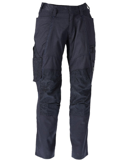 Dark Navy Coloured Mascot Workwear Mens Accelerate Stretchable Trousers With Kneepad Pockets on white background 