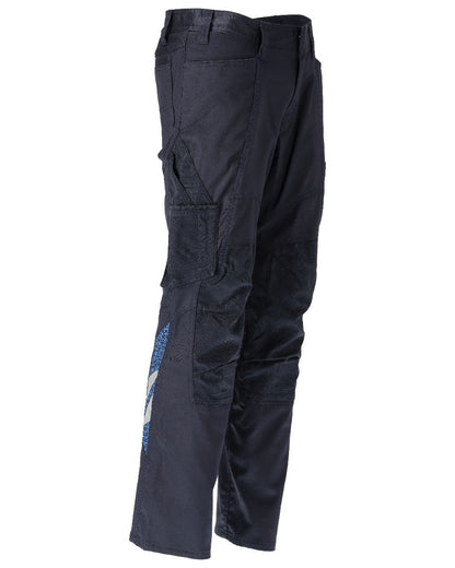 Dark Navy Coloured Mascot Workwear Mens Accelerate Stretchable Trousers With Kneepad Pockets on white background 