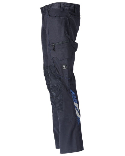 Dark Navy Coloured Mascot Workwear Mens Accelerate Stretchable Trousers With Kneepad Pockets on white background 