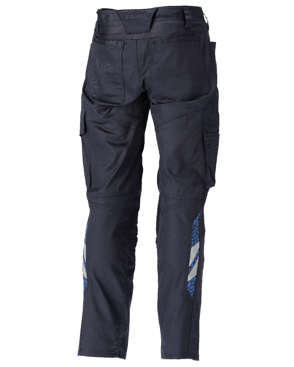 Dark Navy Coloured Mascot Workwear Mens Accelerate Stretchable Trousers With Kneepad Pockets on white background 