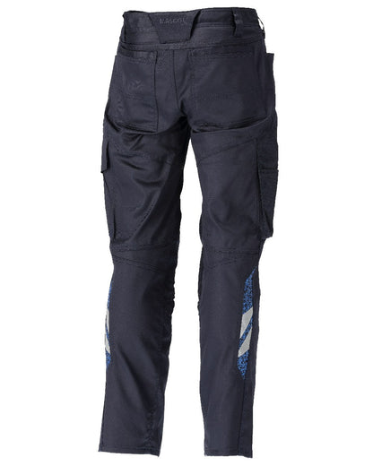 Dark Navy Coloured Mascot Workwear Mens Accelerate Stretchable Trousers With Kneepad Pockets on white background 