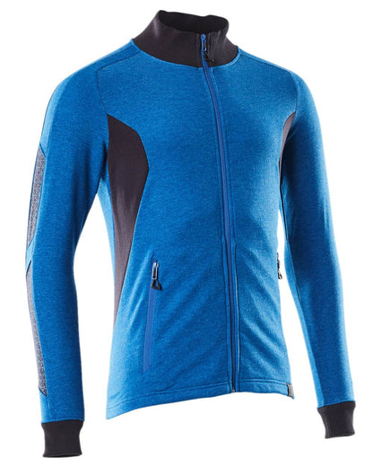 Azure Blue Dark Navy Coloured Mascot Workwear Mens Accelerate Sweatshirt With Zipper on white background 