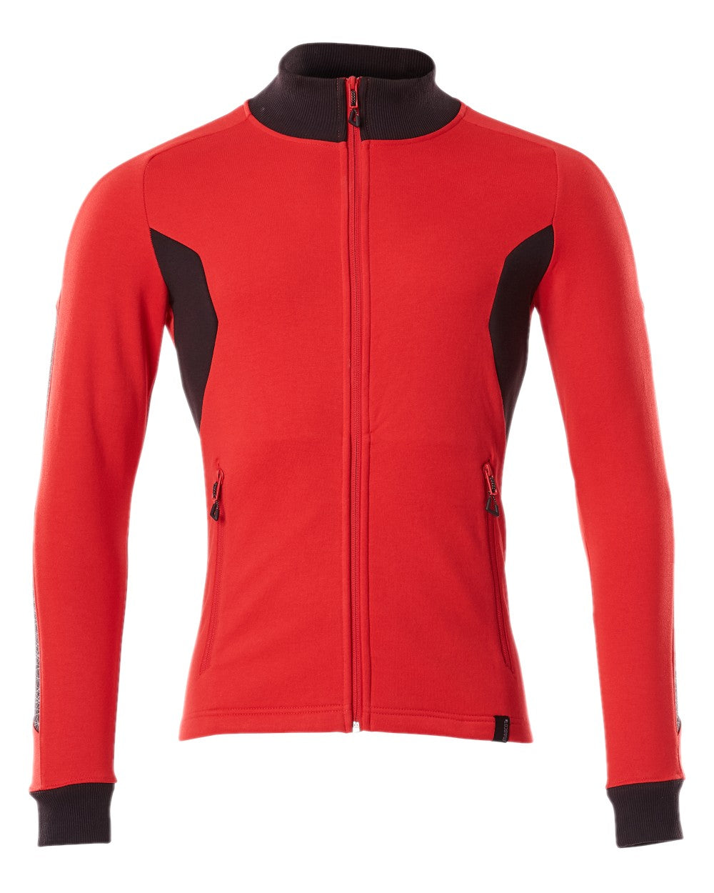 Traffic Red Black Coloured Mascot Workwear Mens Accelerate Sweatshirt With Zipper on white background 
