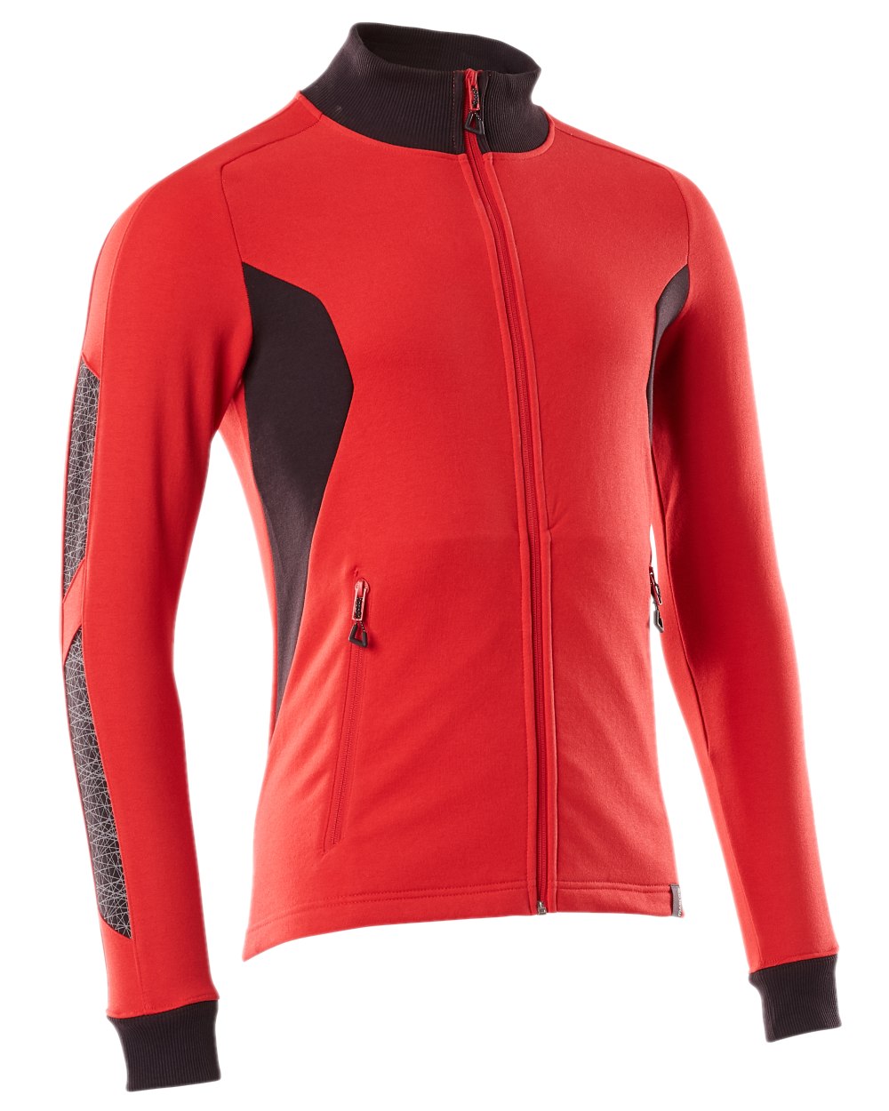 Traffic Red Black Coloured Mascot Workwear Mens Accelerate Sweatshirt With Zipper on white background 