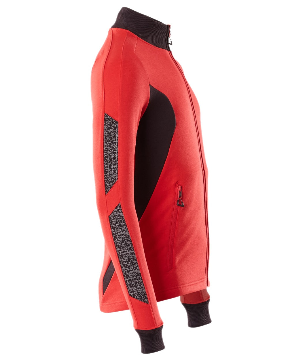 Traffic Red Black Coloured Mascot Workwear Mens Accelerate Sweatshirt With Zipper on white background 