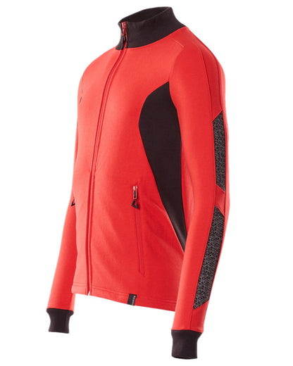 Traffic Red Black Coloured Mascot Workwear Mens Accelerate Sweatshirt With Zipper on white background 