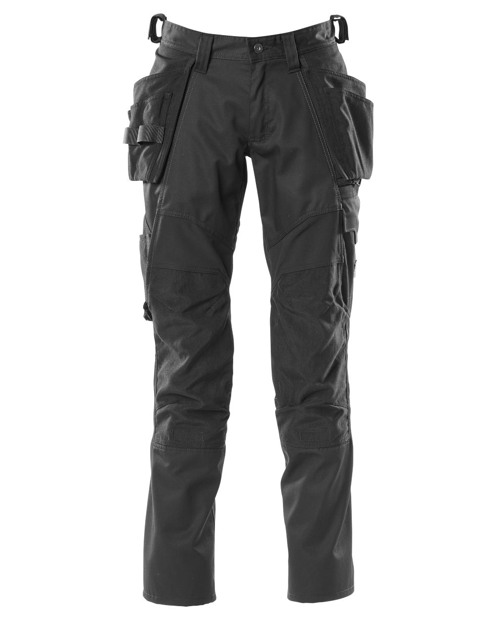 Black Coloured Mascot Workwear Mens Accelerate Trousers With Holster Pockets on white background 