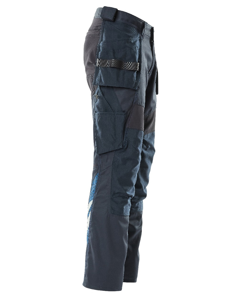 Dark Navy Coloured Mascot Workwear Mens Accelerate Trousers With Holster Pockets on white background 