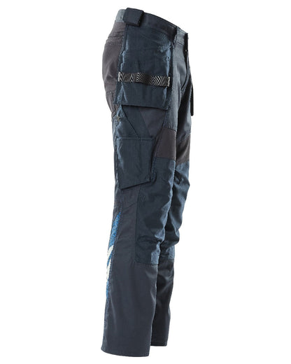 Dark Navy Coloured Mascot Workwear Mens Accelerate Trousers With Holster Pockets on white background 