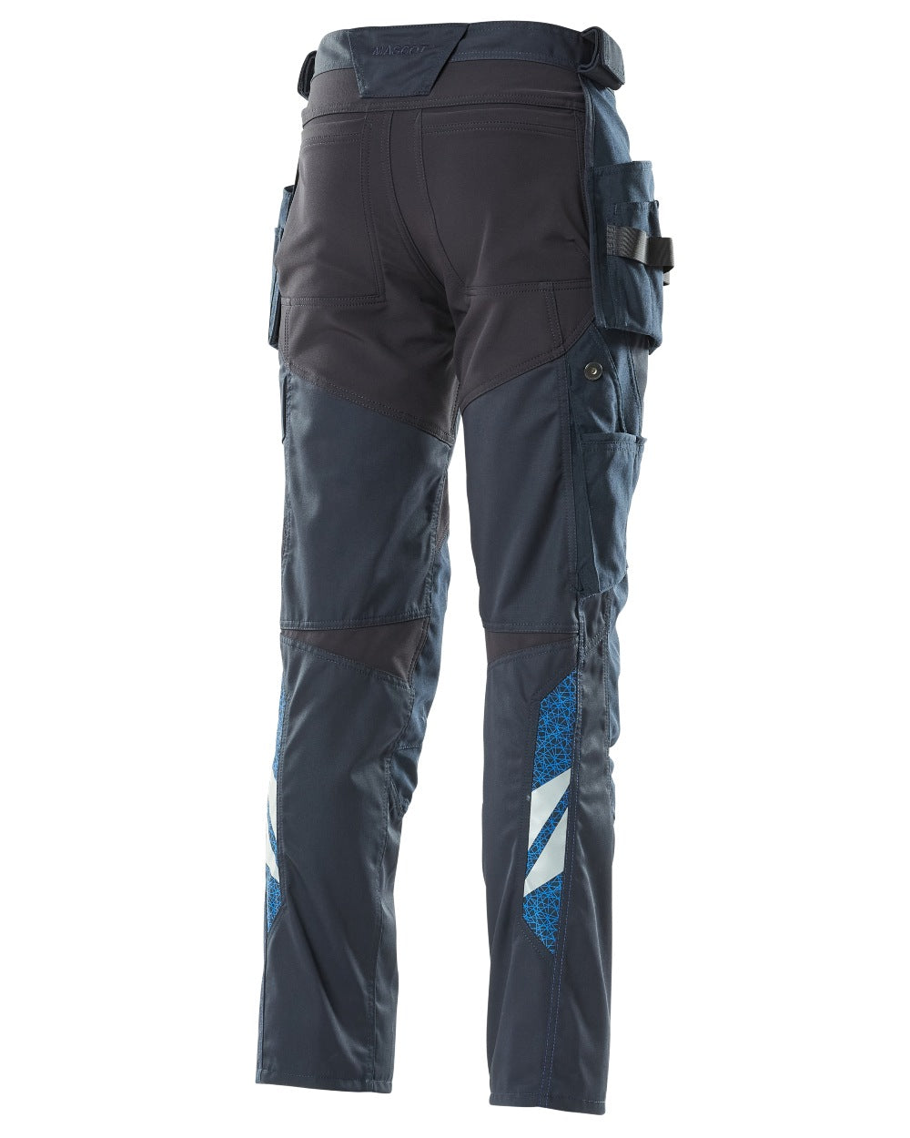 Dark Navy Coloured Mascot Workwear Mens Accelerate Trousers With Holster Pockets on white background 