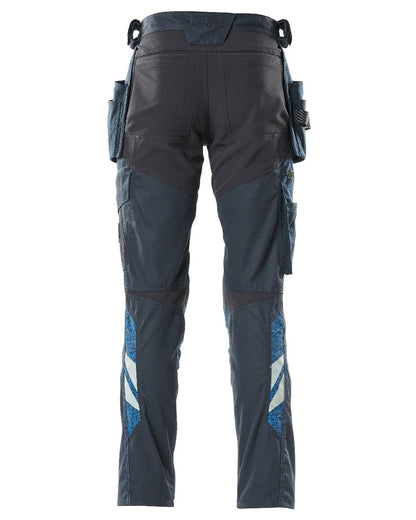 Dark Navy Coloured Mascot Workwear Mens Accelerate Trousers With Holster Pockets on white background 
