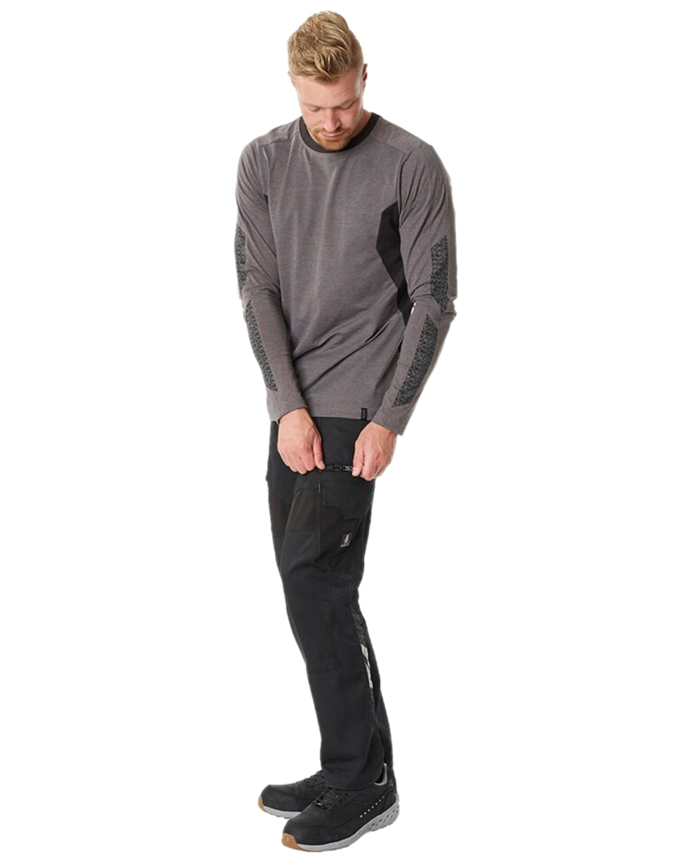 Black Coloured Mascot Workwear Mens Accelerate Trousers With Thigh Pockets on white background 