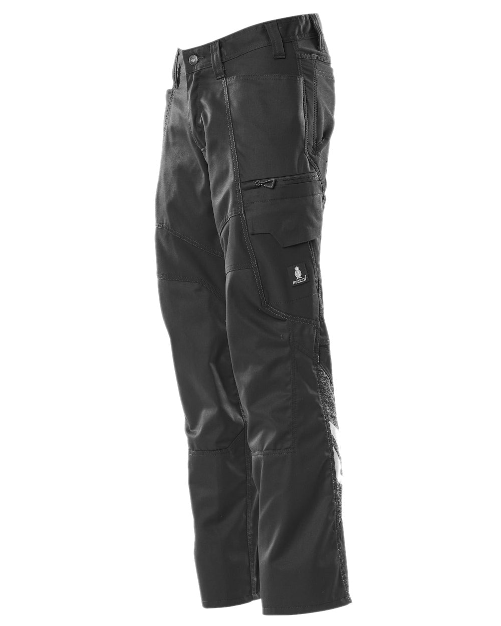 Black Coloured Mascot Workwear Mens Accelerate Trousers With Thigh Pockets on white background 