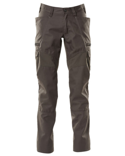 Dark Anthracite Coloured Mascot Workwear Mens Accelerate Trousers With Thigh Pockets on white background 