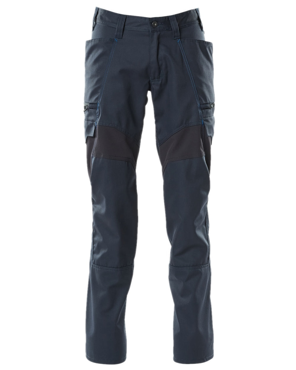 Dark Navy Coloured Mascot Workwear Mens Accelerate Trousers With Thigh Pockets on white background 