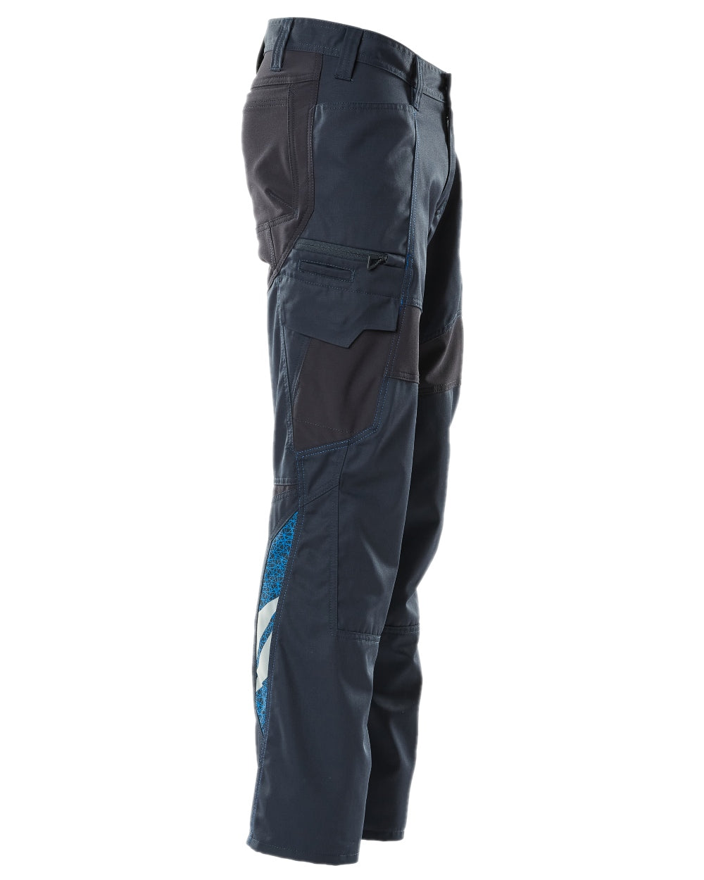 Dark Navy Coloured Mascot Workwear Mens Accelerate Trousers With Thigh Pockets on white background 
