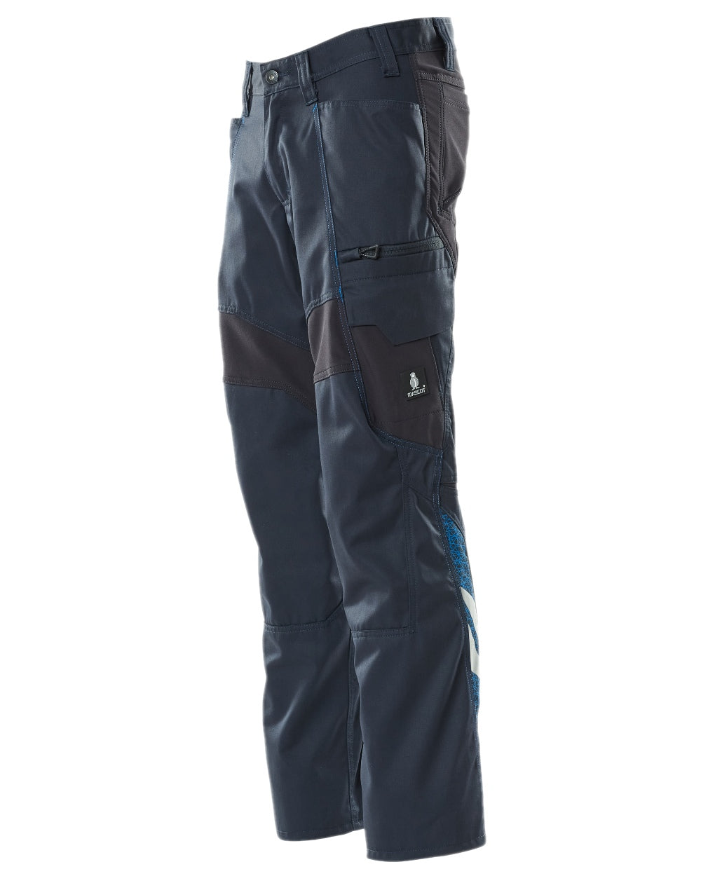 Dark Navy Coloured Mascot Workwear Mens Accelerate Trousers With Thigh Pockets on white background 