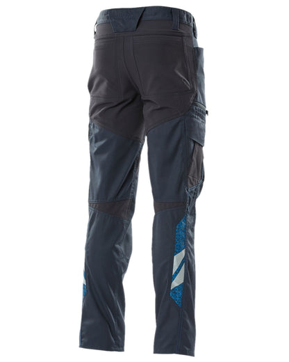 Dark Navy Coloured Mascot Workwear Mens Accelerate Trousers With Thigh Pockets on white background 