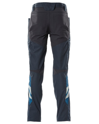 Dark Navy Coloured Mascot Workwear Mens Accelerate Trousers With Thigh Pockets on white background 