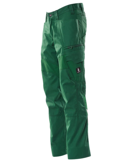 Green Coloured Mascot Workwear Mens Accelerate Trousers With Thigh Pockets on white background 