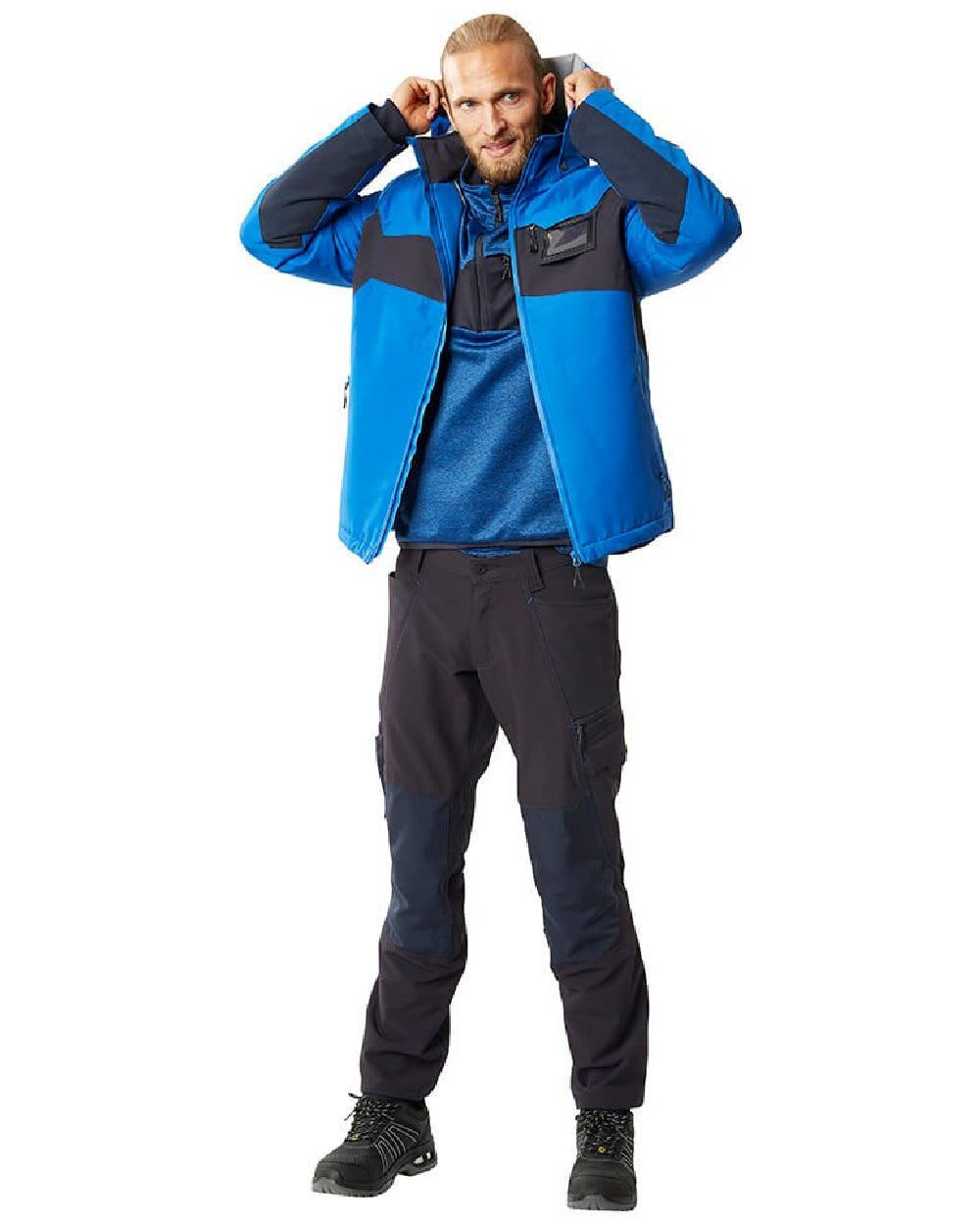 Dark Navy Coloured Mascot Workwear Mens Accelerate Ultimate Stretch Lightweight Trousers on white background 