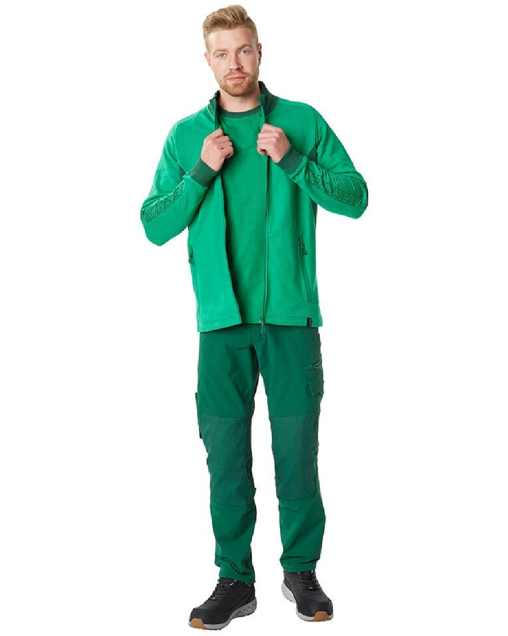 Green Coloured Mascot Workwear Mens Accelerate Ultimate Stretch Lightweight Trousers on white background 