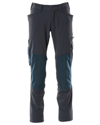 Dark Navy Coloured Mascot Workwear Mens Accelerate Ultimate Stretch Trousers on white background 