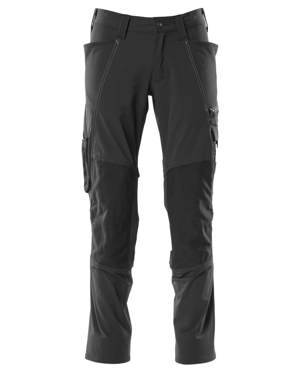 Black Coloured Mascot Workwear Mens Accelerate Ultimate Stretch Trousers With Kneepad Pockets on white background 