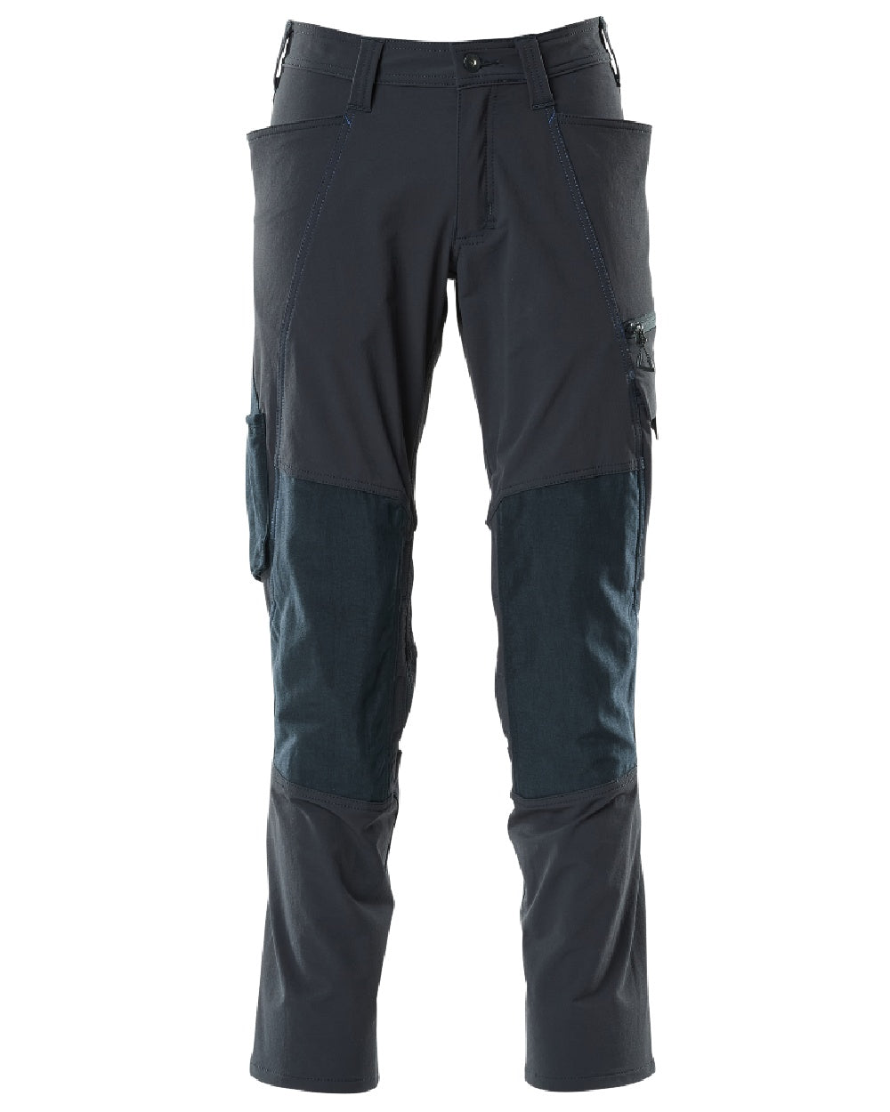 Dark Navy Coloured Mascot Workwear Mens Accelerate Ultimate Stretch Trousers With Kneepad Pockets on white background 