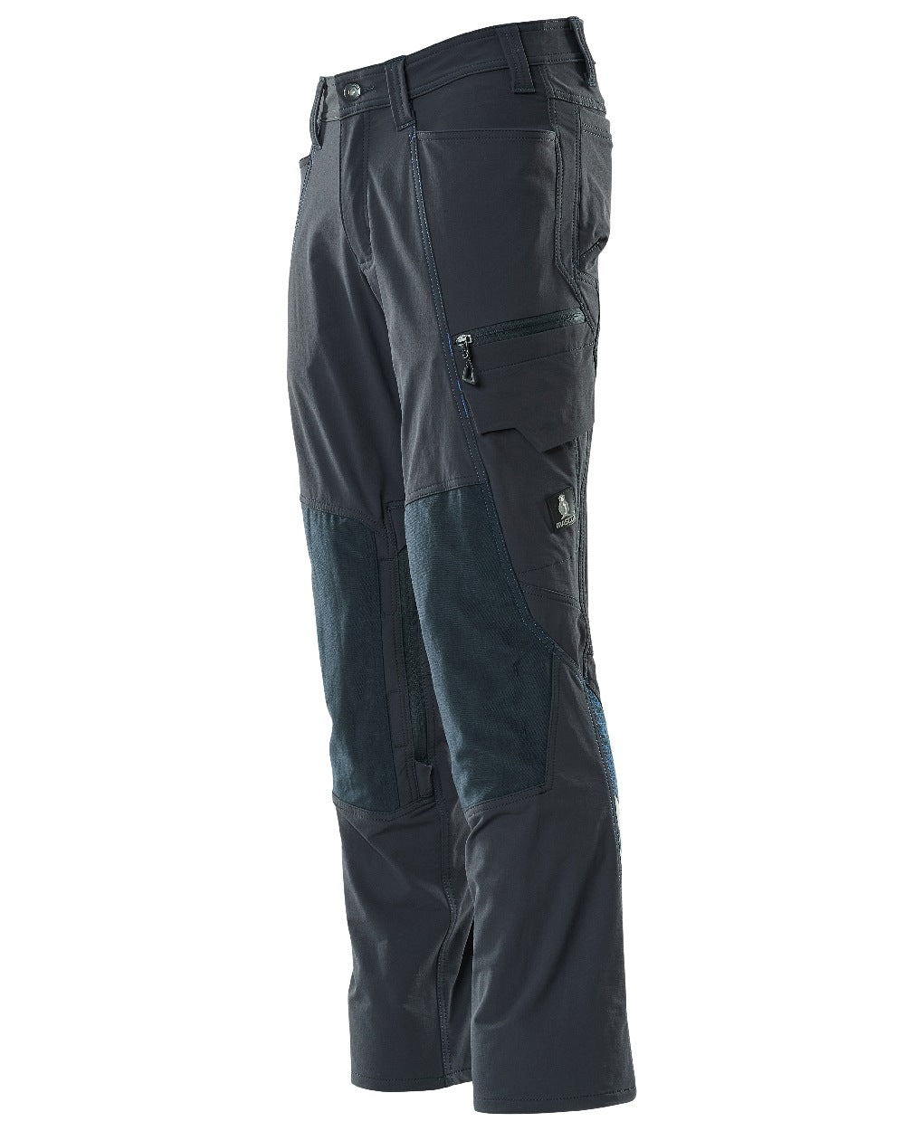Dark Navy Coloured Mascot Workwear Mens Accelerate Ultimate Stretch Trousers With Kneepad Pockets on white background 