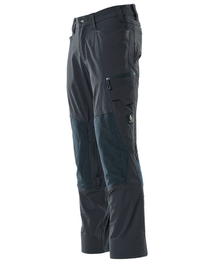 Dark Navy Coloured Mascot Workwear Mens Accelerate Ultimate Stretch Trousers With Kneepad Pockets on white background 