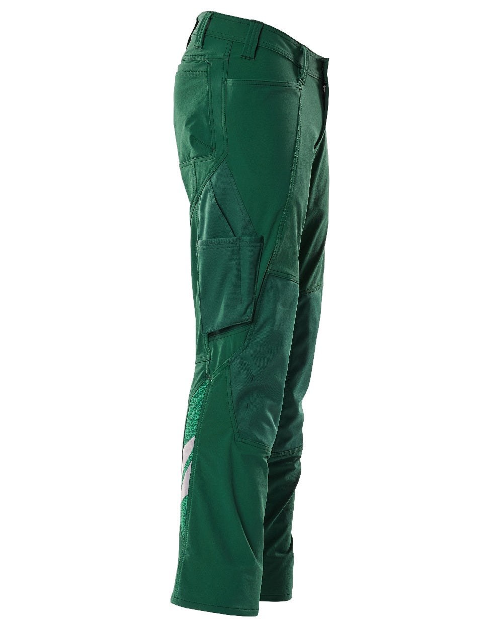 Green Coloured Mascot Workwear Mens Accelerate Ultimate Stretch Trousers With Kneepad Pockets on white background 