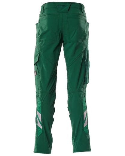 Green Coloured Mascot Workwear Mens Accelerate Ultimate Stretch Trousers With Kneepad Pockets on white background 