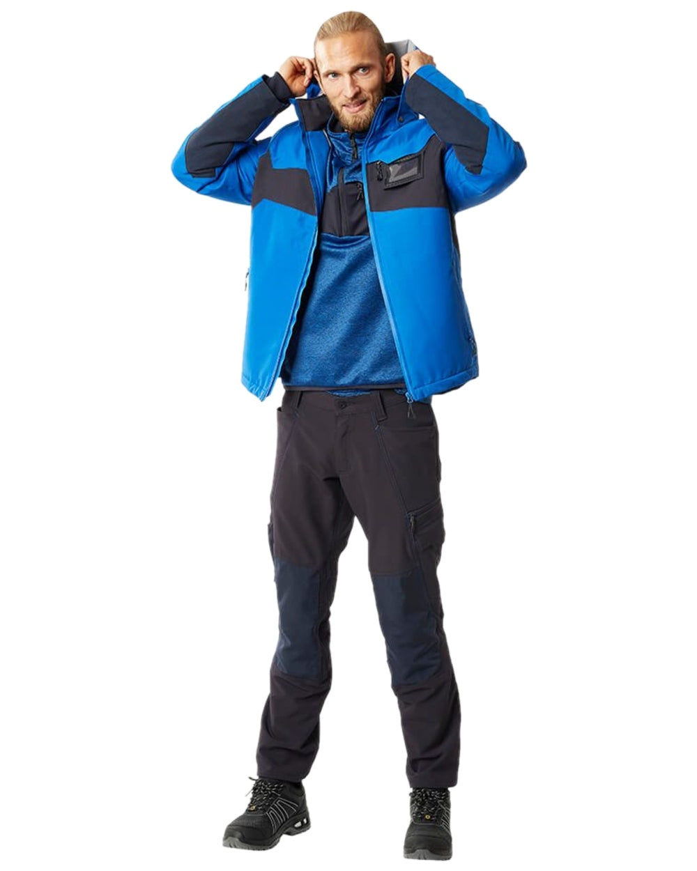Azure Blue Dark Navy Coloured Mascot Workwear Mens Accelerate Winter Jacket on white background 