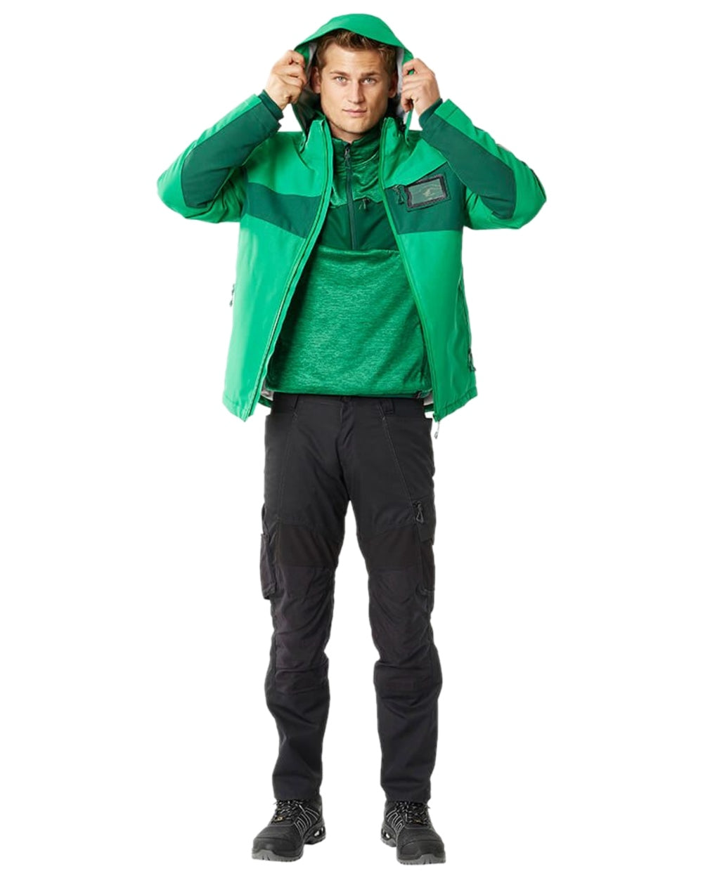 Grass Green Coloured Mascot Workwear Mens Accelerate Winter Jacket on white background 