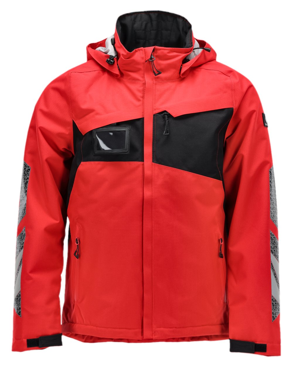 Traffic Red Black Coloured Mascot Workwear Mens Accelerate Winter Jacket on white background 