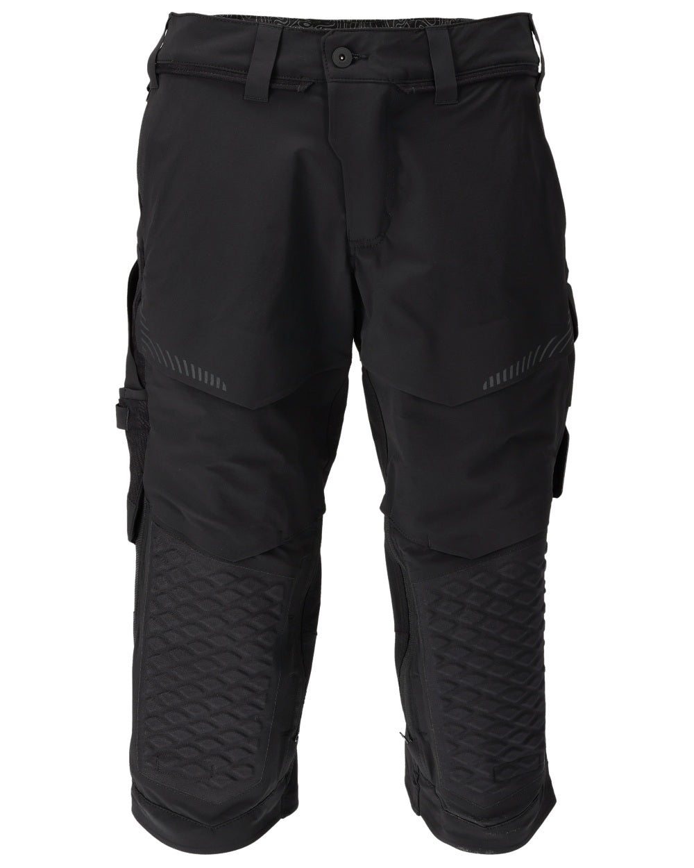 Black Coloured Mascot Workwear Mens Customized 3/4 Length Trousers With Kneepad Pockets on white background 
