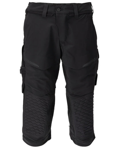 Black Coloured Mascot Workwear Mens Customized 3/4 Length Trousers With Kneepad Pockets on white background 