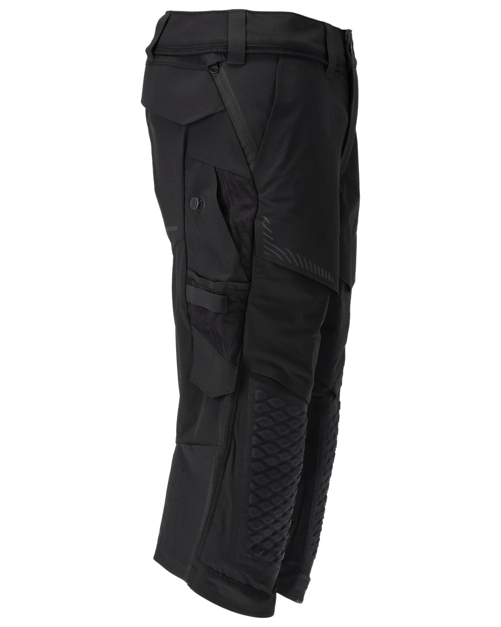Black Coloured Mascot Workwear Mens Customized 3/4 Length Trousers With Kneepad Pockets on white background 