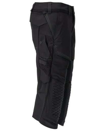 Black Coloured Mascot Workwear Mens Customized 3/4 Length Trousers With Kneepad Pockets on white background 