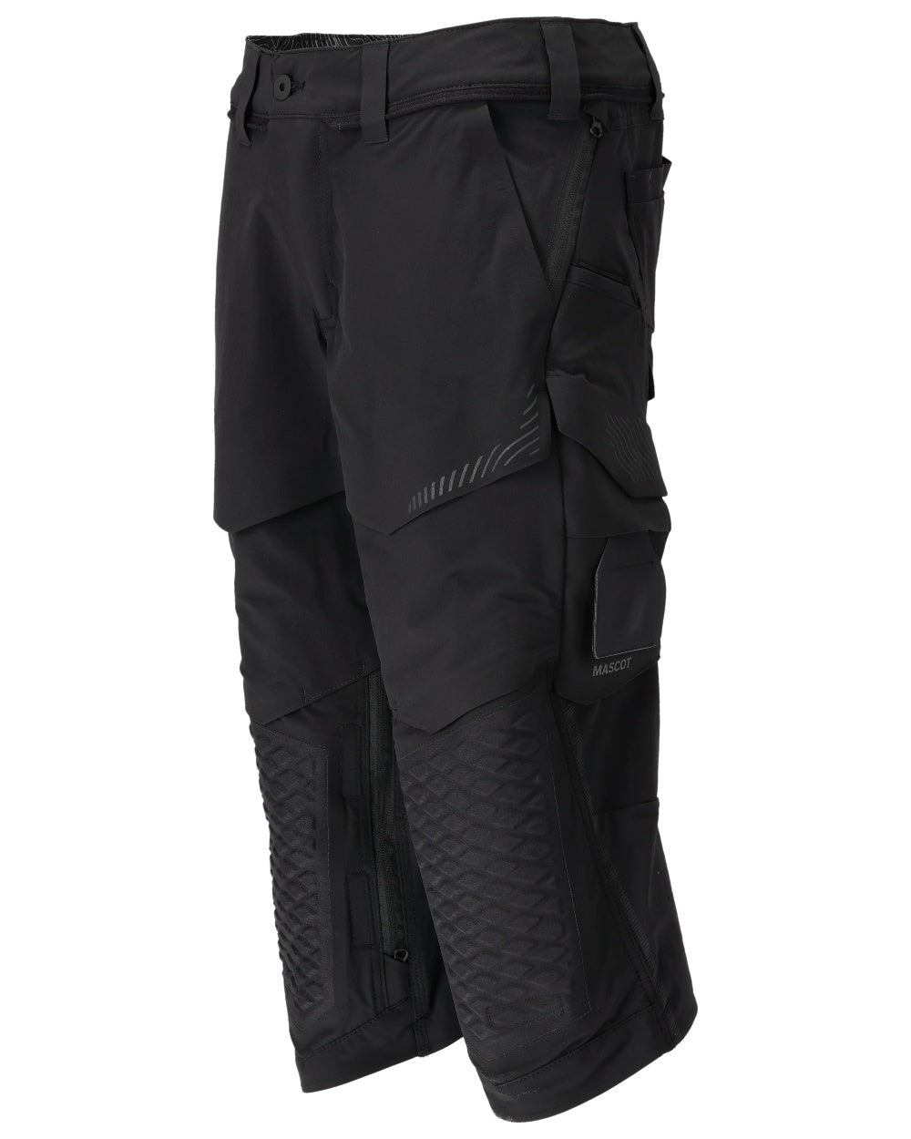 Black Coloured Mascot Workwear Mens Customized 3/4 Length Trousers With Kneepad Pockets on white background 