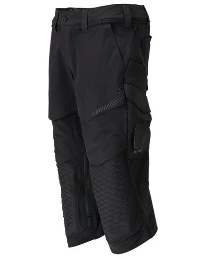 Black Coloured Mascot Workwear Mens Customized 3/4 Length Trousers With Kneepad Pockets on white background 