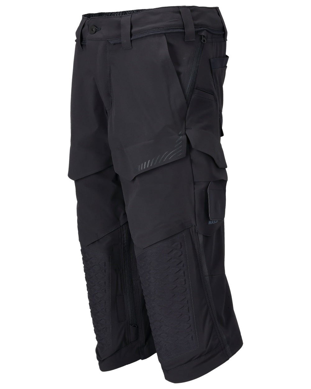 Dark Navy Coloured Mascot Workwear Mens Customized 3/4 Length Trousers With Kneepad Pockets on white background 