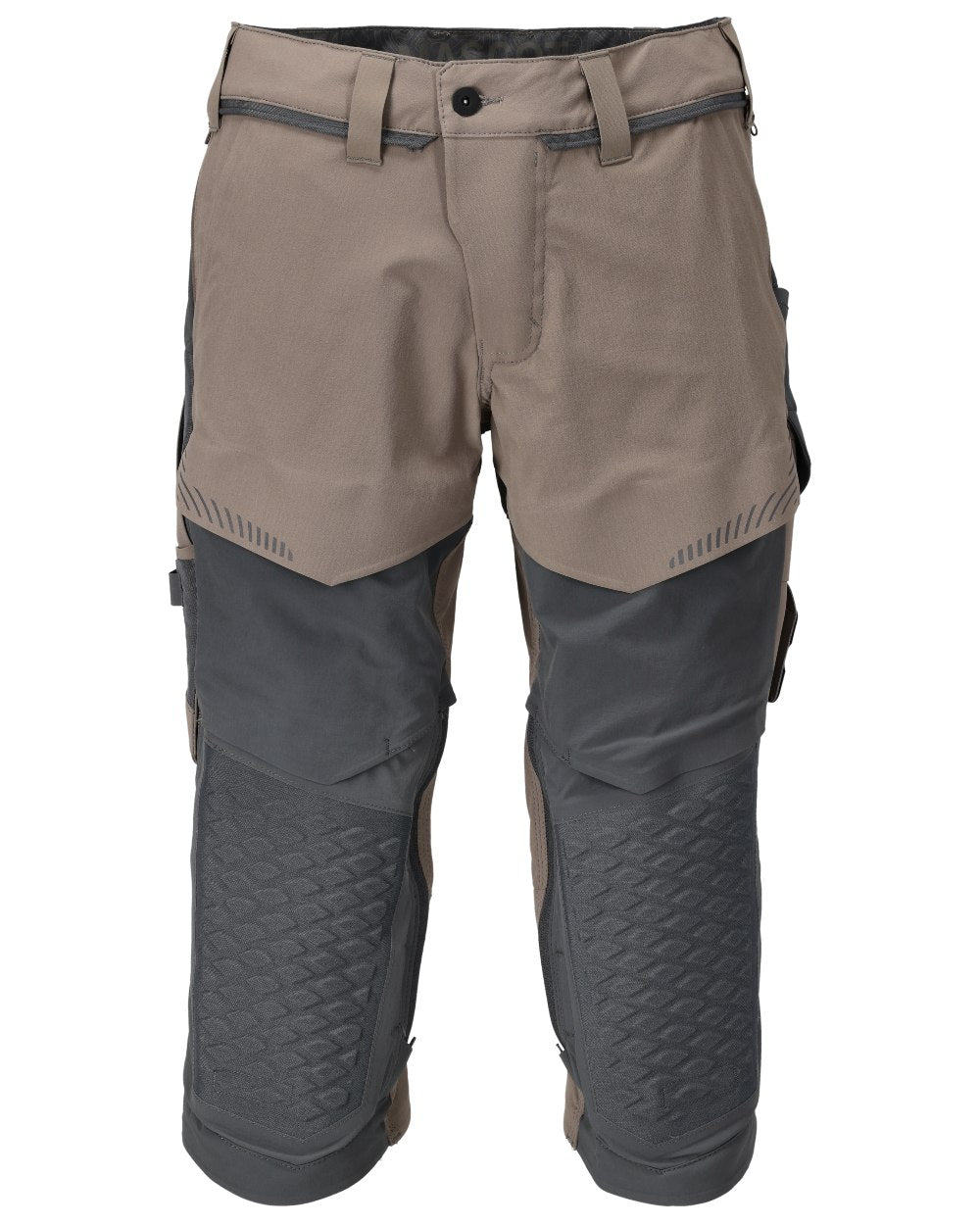 Dark Sand Stone Grey Coloured Mascot Workwear Mens Customized 3/4 Length Trousers With Kneepad Pockets on white background 