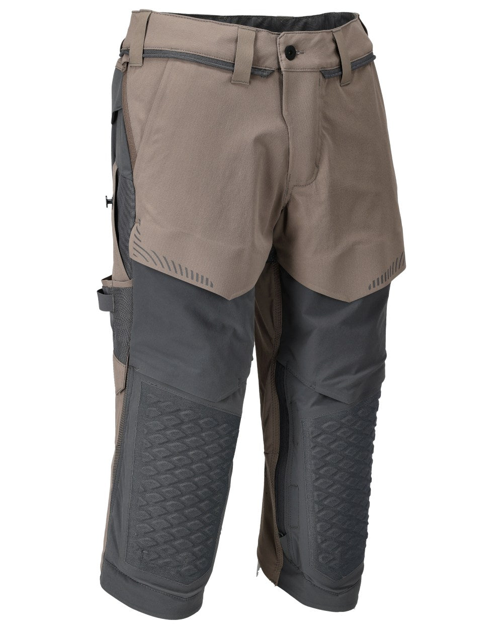 Dark Sand Stone Grey Coloured Mascot Workwear Mens Customized 3/4 Length Trousers With Kneepad Pockets on white background 