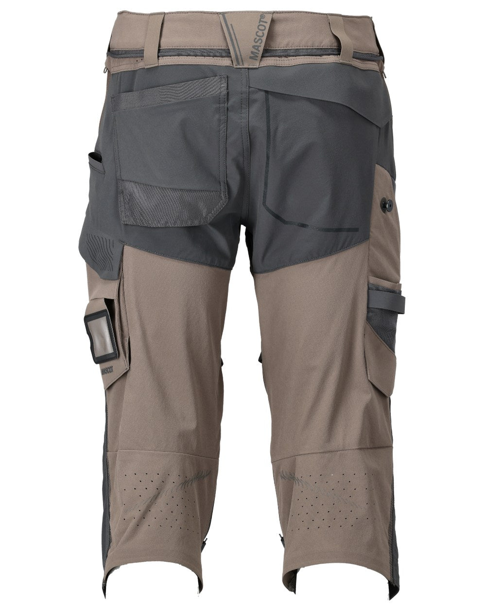 Dark Sand Stone Grey Coloured Mascot Workwear Mens Customized 3/4 Length Trousers With Kneepad Pockets on white background 