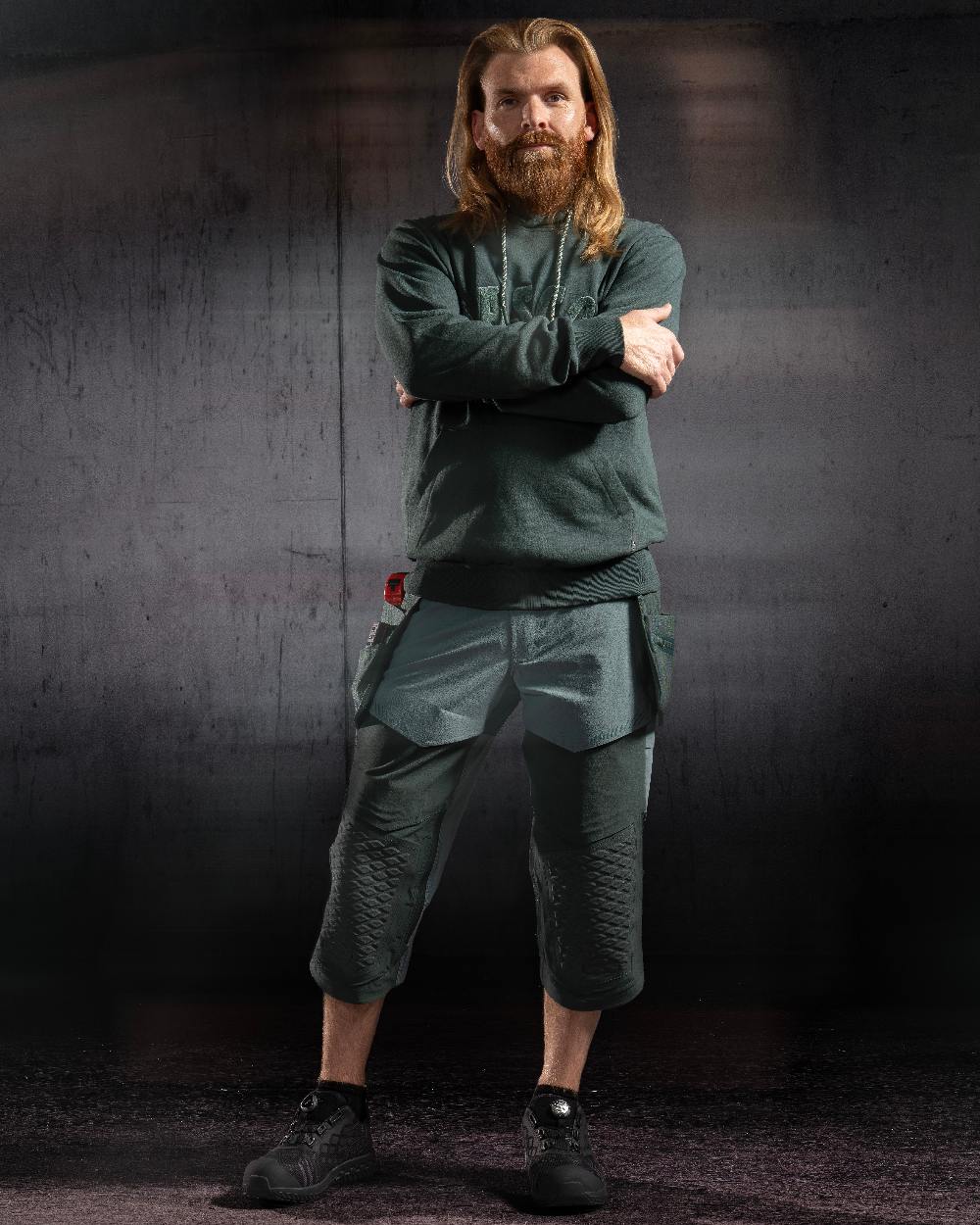 Light Forest Green Coloured Mascot Workwear Mens Customized 3/4 Length Trousers With Kneepad Pockets on studio background 